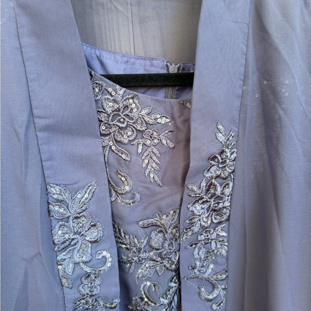 NWT Women’s Chiffon Suit 3 Piece Lace Appliqués Long Sleeve Dressy Formal Blue - Picture 3 of 11